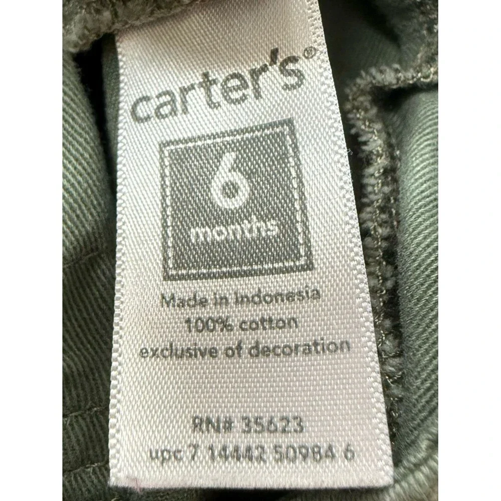 Carter’s Baby Boys Kids Green Dog Embroidered Cotton Overalls. 6 Months.
